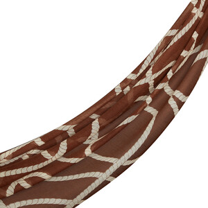 Brown Rope Print Wool Silk Scarf - Thumbnail