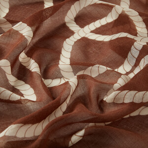 Brown Rope Print Wool Silk Scarf - Thumbnail