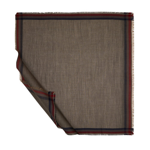 Brown Tartan Border Wool Silk Scarf