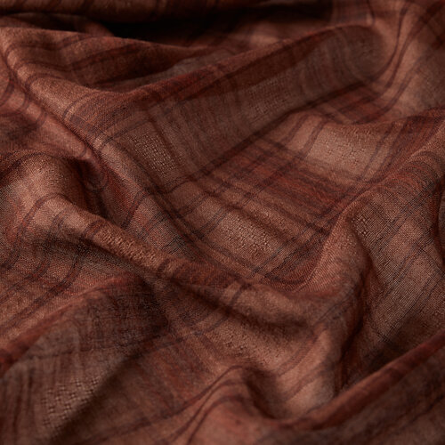 Brown Tartan Plaid Wool Silk Scarf