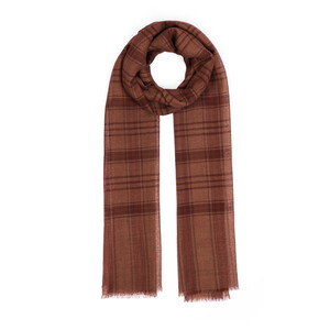 ipekevi - Brown Tartan Plaid Wool Silk Scarf (1)