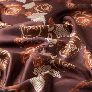 ipekevi - Brown Vine Rose Twill Silk Scarf (1)