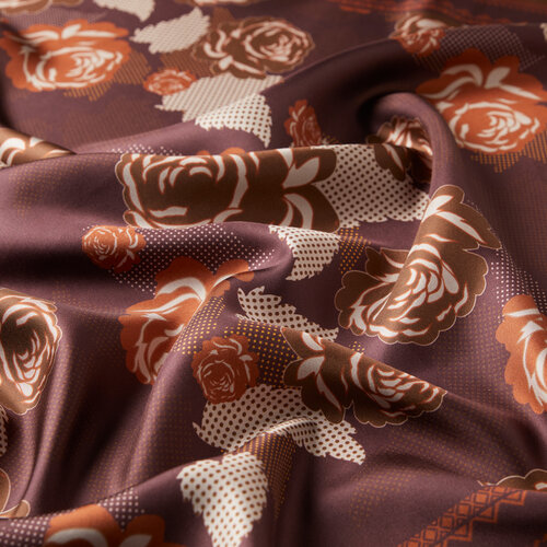 Brown Vine Rose Twill Silk Scarf