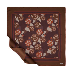 Brown Vine Rose Twill Silk Scarf - Thumbnail