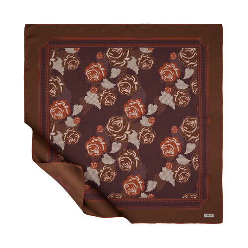 Brown Vine Rose Twill Silk Scarf