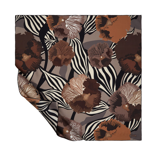 Brown Violet Patterned Twill Silk Scarf