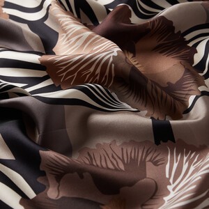 Brown Violet Patterned Twill Silk Scarf - Thumbnail
