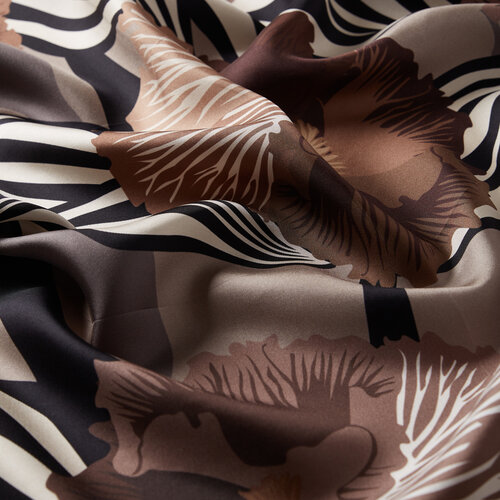 Brown Violet Patterned Twill Silk Scarf
