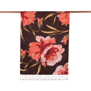 Brown Wild Rose Print Silk Scarf - Thumbnail