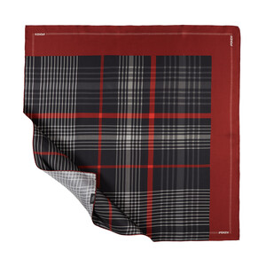 Burgundy Black Castle Plaid Silk Twill Scarf - Thumbnail