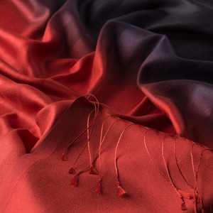 Burgundy Black Mono Striped Gradient Silk Scarf - Thumbnail