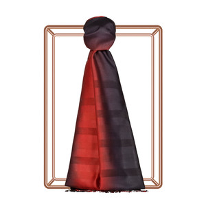Burgundy Black Mono Striped Gradient Silk Scarf - Thumbnail