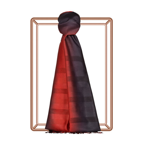 Burgundy Black Mono Striped Gradient Silk Scarf