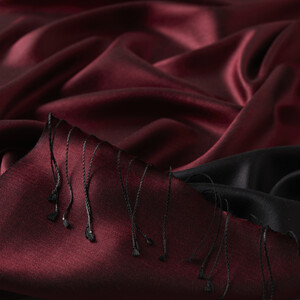 Burgundy Black Reversible Silk Scarf - Thumbnail