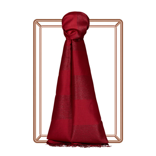 Burgundy Block Lurex Striped Silk Scarf