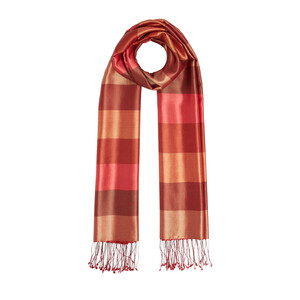 Burgundy Block Striped Reversible Silk Scarf - Thumbnail