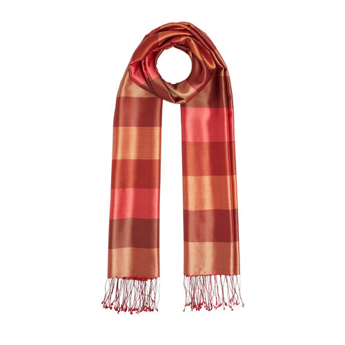 Burgundy Block Striped Reversible Silk Scarf