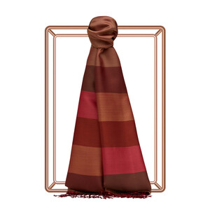 Burgundy Block Striped Reversible Silk Scarf - Thumbnail
