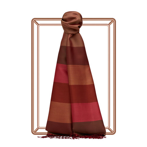 Burgundy Block Striped Reversible Silk Scarf