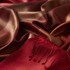 Burgundy Block Striped Reversible Silk Scarf - Thumbnail