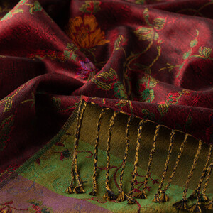 Burgundy Brocade Reversible Prime Silk Scarf - Thumbnail