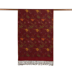 Burgundy Brocade Reversible Prime Silk Scarf - Thumbnail