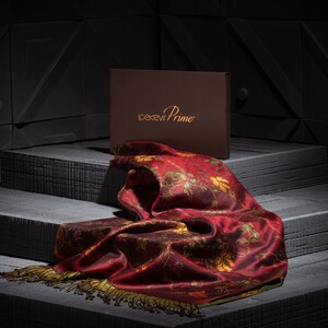 Burgundy Brocade Reversible Prime Silk Scarf - Thumbnail