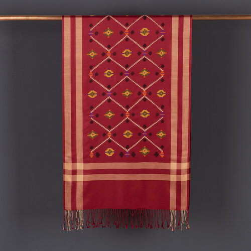 Burgundy Carpet Design Cross Stich Prime Silk Scarf