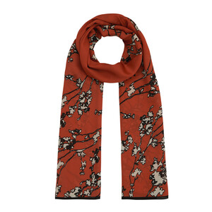 Burgundy Cercis Flower Cotton Rayon Scarf - Thumbnail