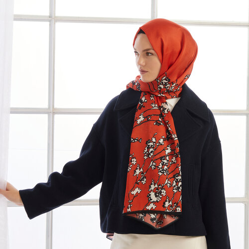 Burgundy Cercis Flower Cotton Rayon Scarf