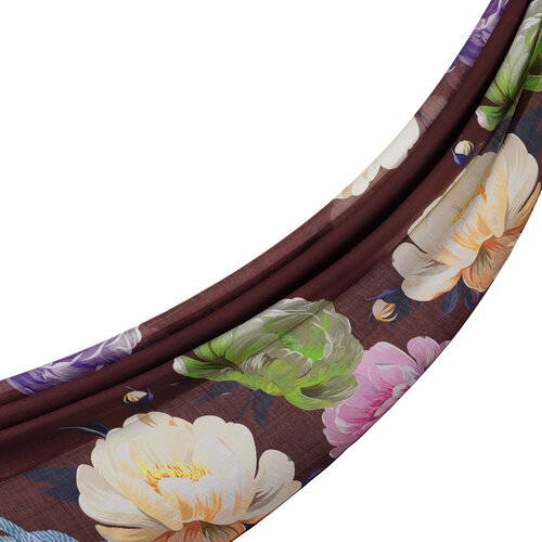 Burgundy Chain Peony Patterned Tencel Scarf