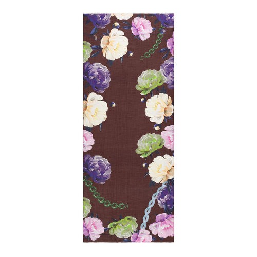 Burgundy Chain Peony Patterned Tencel Scarf