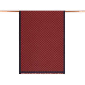 Burgundy Checkered Wool Silk Scarf - Thumbnail