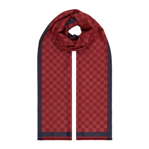 Burgundy Checkered Wool Silk Scarf - Thumbnail
