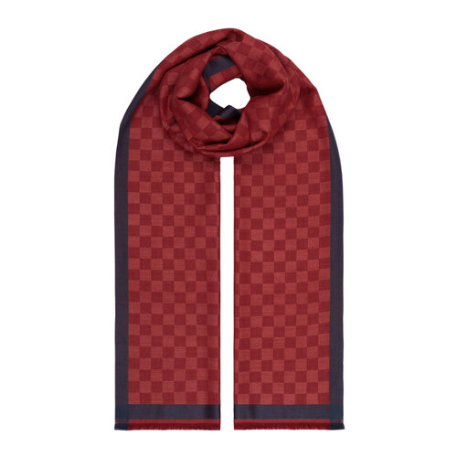 Burgundy Checkered Wool Silk Scarf