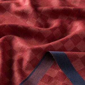 Burgundy Checkered Wool Silk Scarf - Thumbnail