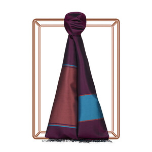 Burgundy Copper Striped Silk Scarf - Thumbnail