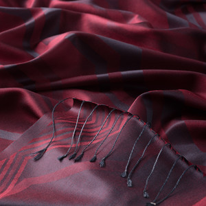 Burgundy Ethnic Zigzag Silk Scarf - Thumbnail