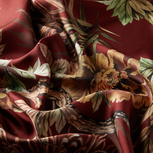 Burgundy Fuji Print Silk Twill Scarf - Thumbnail