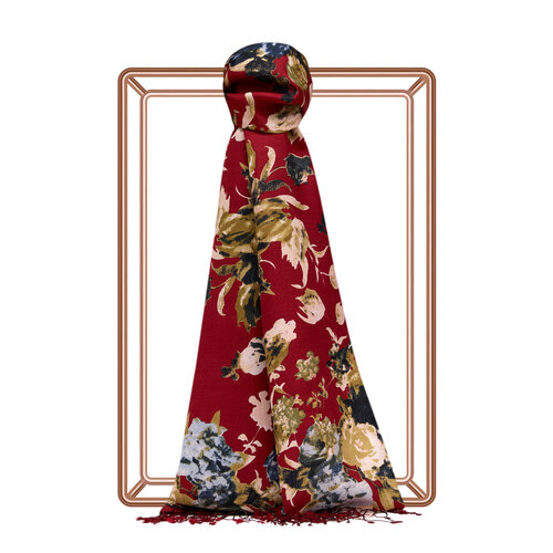 Burgundy Garden Spirit Print Silk Scarf