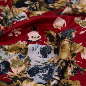 Burgundy Garden Spirit Print Silk Scarf - Thumbnail