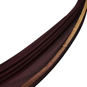 Burgundy Gold Striped Wool Silk Scarf - Thumbnail