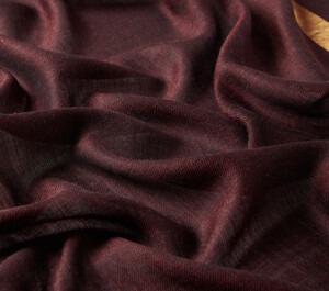 Burgundy Gold Striped Wool Silk Scarf - Thumbnail