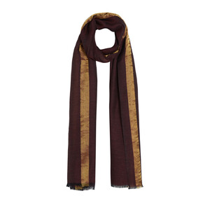 ipekevi - Burgundy Gold Striped Wool Silk Scarf (1)