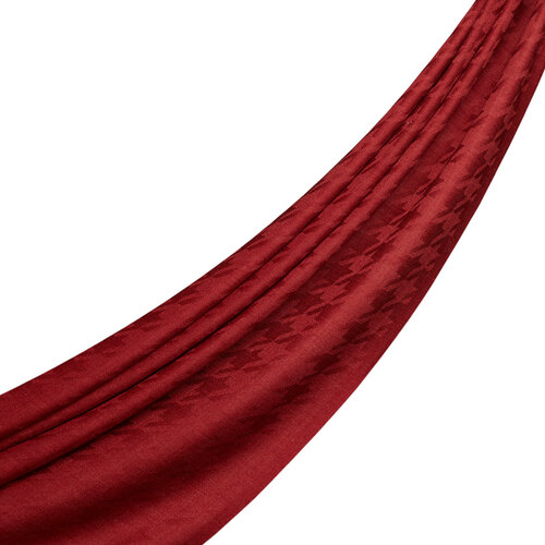 Burgundy Houndstooth Patterned Wool Silk Scarf