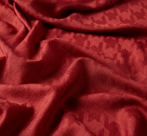 Burgundy Houndstooth Patterned Wool Silk Scarf