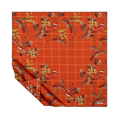 Burgundy Ikebana Twill Silk Scarf