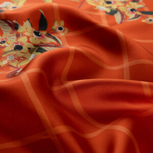 ipekevi - Burgundy Ikebana Twill Silk Scarf (1)