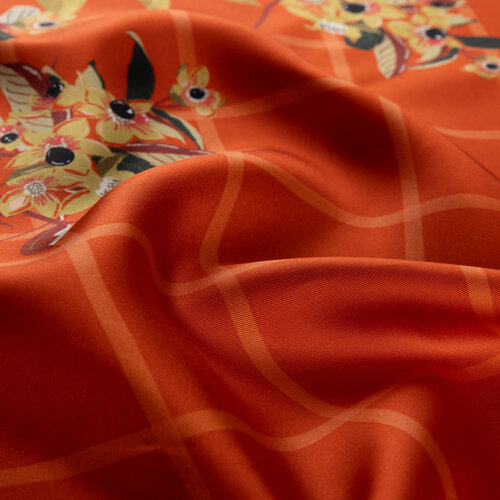Burgundy Ikebana Twill Silk Scarf
