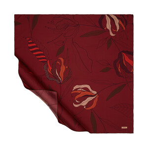 Burgundy Linden Patterned Twill Silk Scarf - Thumbnail